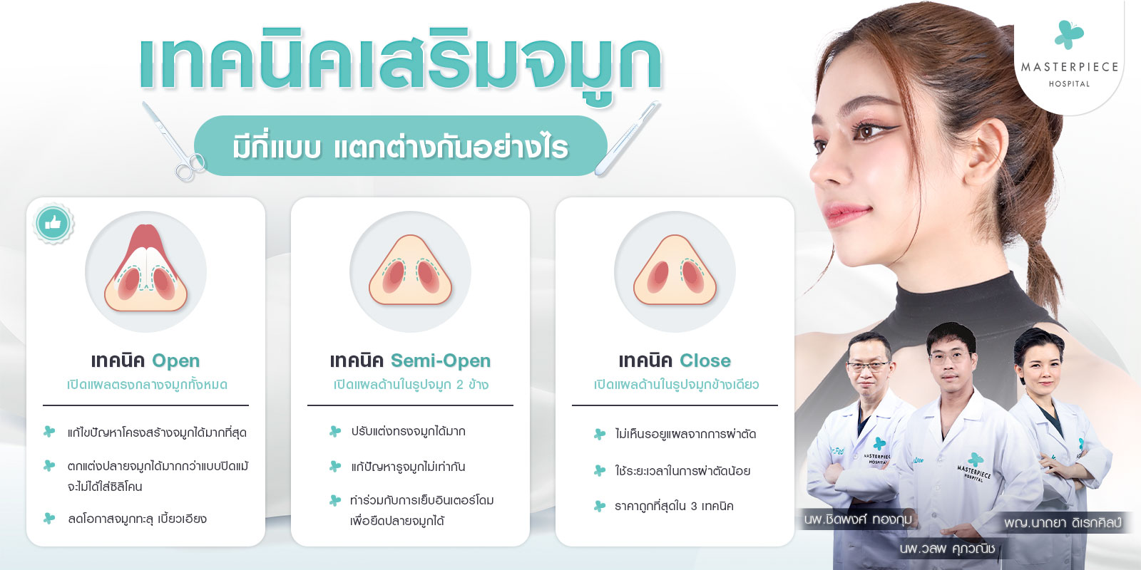 เทคนิคเสริมจมูกมี แบบ open และแบบ close 